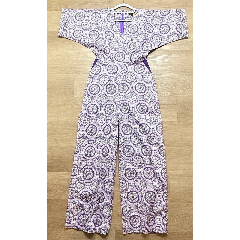 Woodin African Print Purple Wide Leg Jumpsuit Cotton Size 8